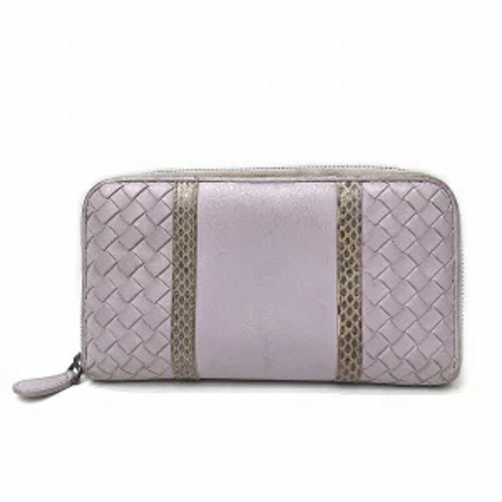 Bottega Veneta Intrecciato Round Zipper Wallet Pink Long
